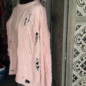 The Ragged Priest Backless Distressed Pink Sweater